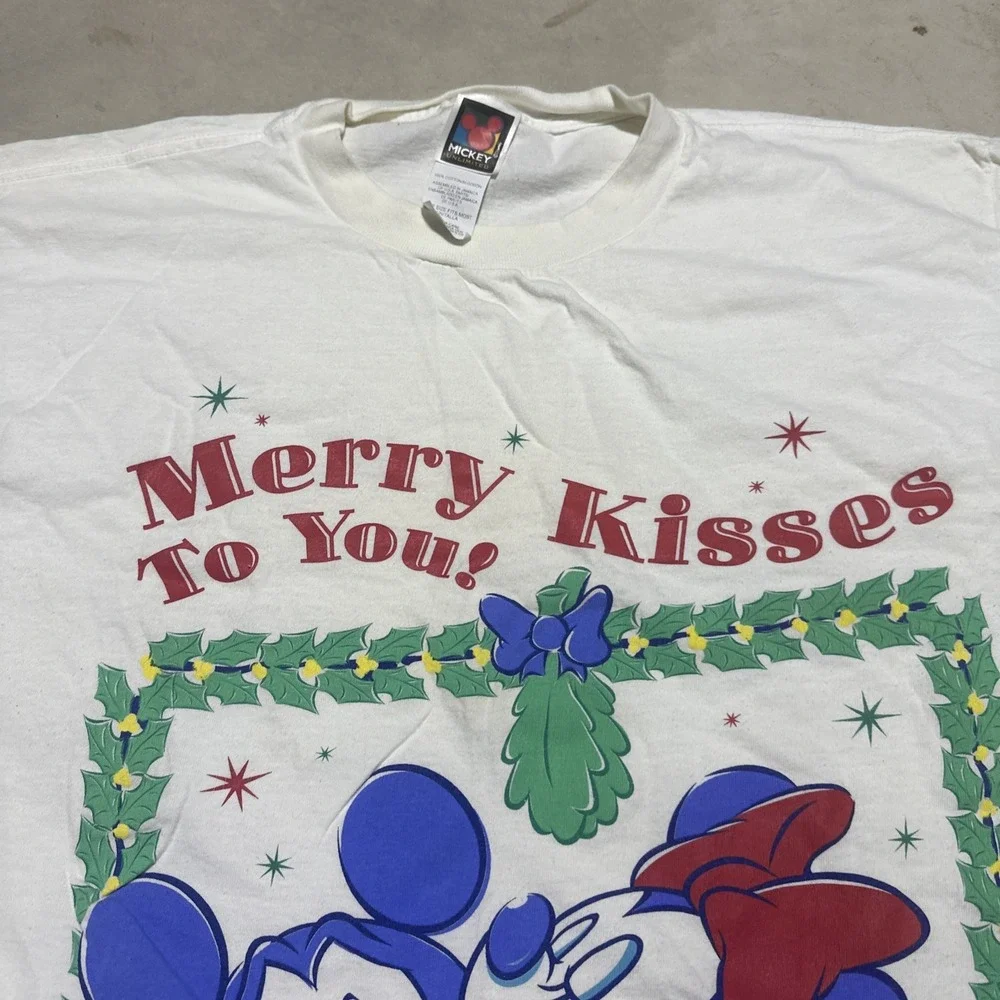 Y2K Mickey Unlimited T-Shirt Unisex Men's OS White Merry Kisses Vintage Disney
